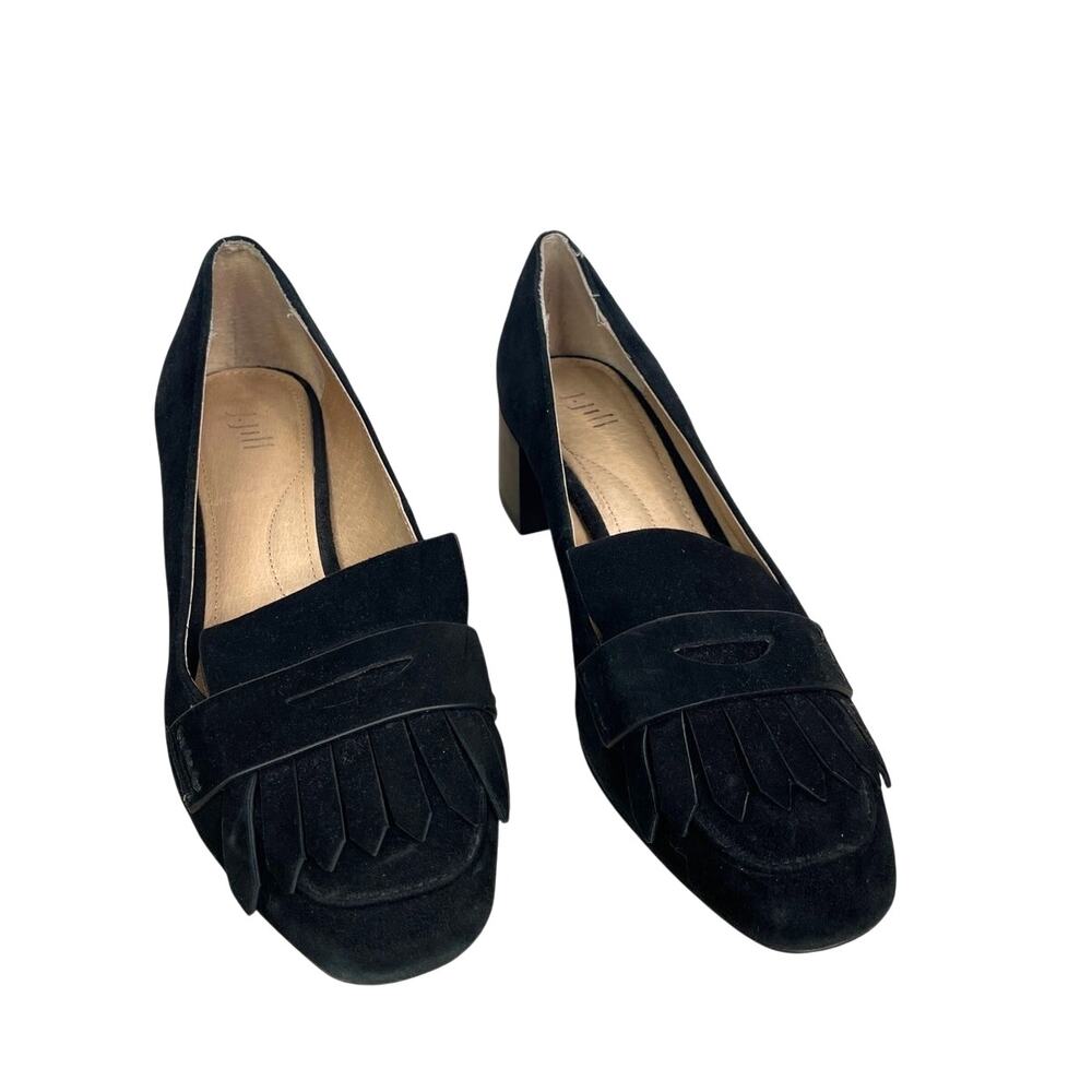 J. Jill Juliette Black Suede Leather Kiltie Block Heel loafer 7.5